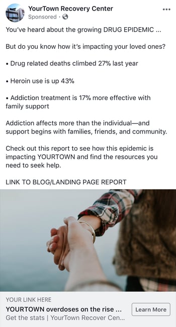 addiction recovery sample ad using gloo analytics